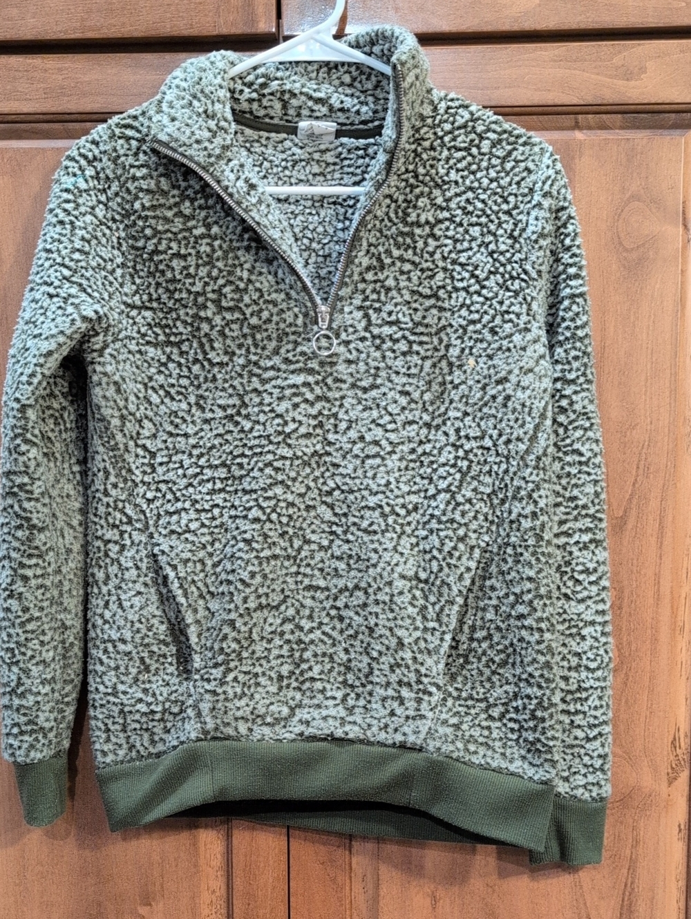 Olive Zip-Front Sherpa Pullover